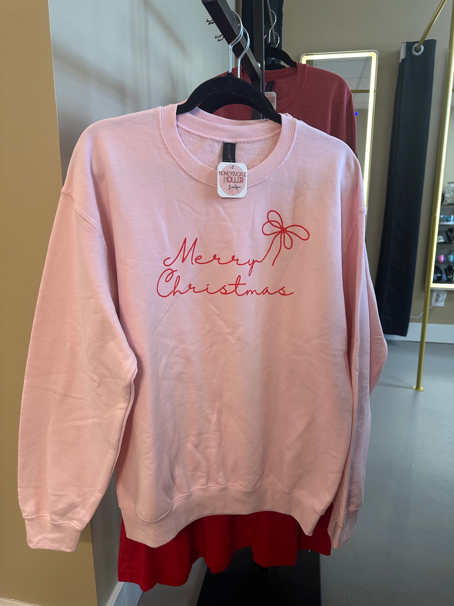 Merry Christmas Bow Font Sweatshirt