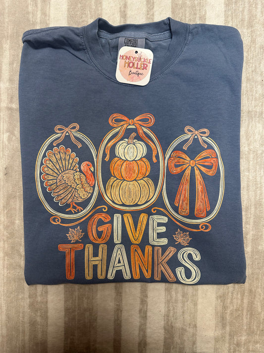 Give Thanks Blue Comfort Colors Tee