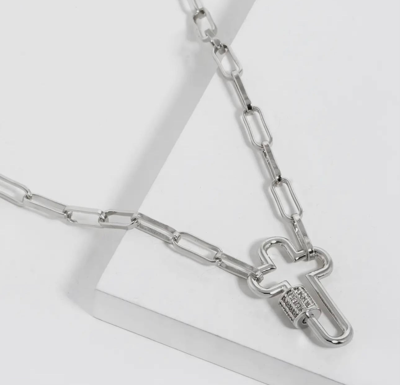 Infinity Cross Chain Necklace-White Gold
