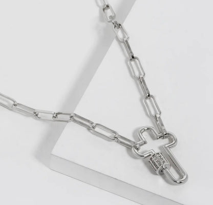 Infinity Cross Chain Necklace-White Gold