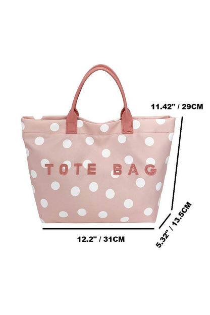 Polka Dot Oxford Tote Bag: PINK / 1(ONE SIZE)