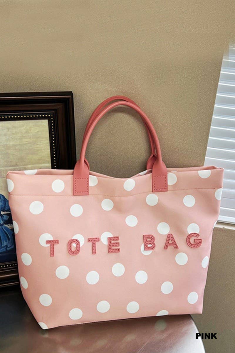 Polka Dot Oxford Tote Bag: PINK / 1(ONE SIZE)