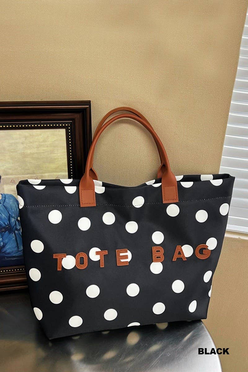 Polka Dot Oxford Tote Bag: BLACK / 1(ONE SIZE)