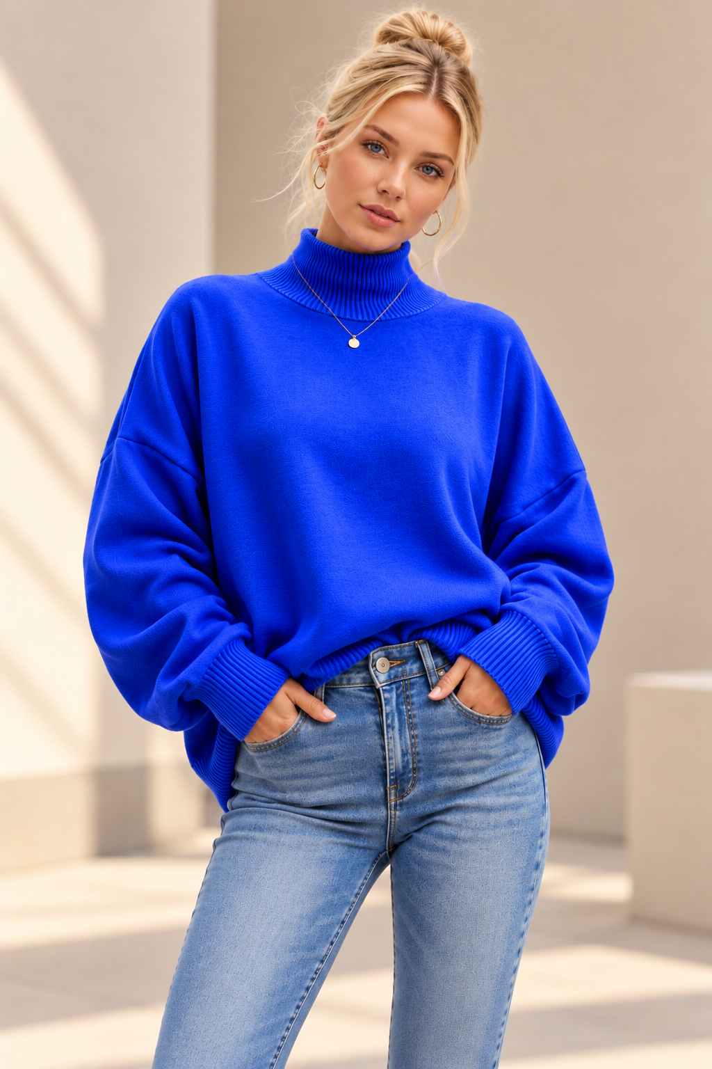MOCK NECK FLEECE SWEATSHIRT WITH WAVE RIB DETAILS: SAGE / 3-3;S/M-L/XL