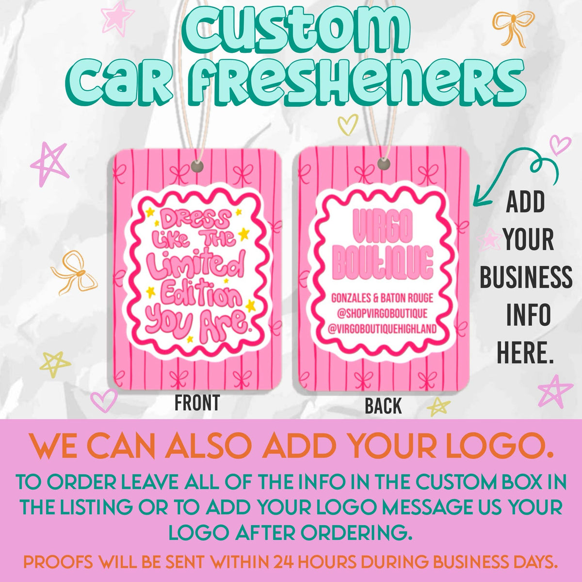 Shop small bow custom business name car fresheners : Cupcake