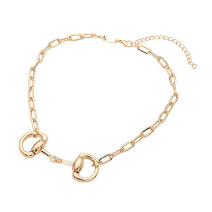 Horsebit Link Accent Paperclip Chain Necklace: Rhodium