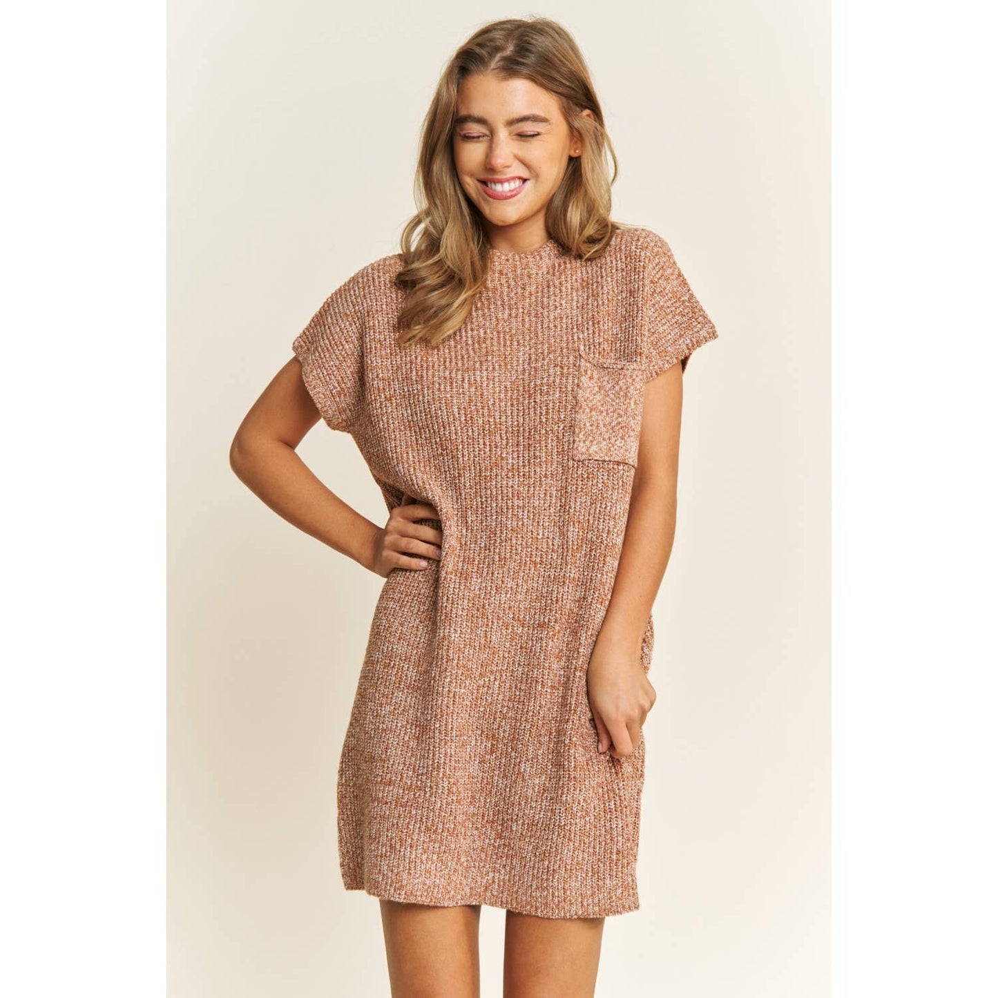 CLASSIC DROP SHOULDER SWEATER KNIT MINI DRESS: Burnt Orange