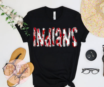 Faux Glitter Red and White Baseball Stitches Indians